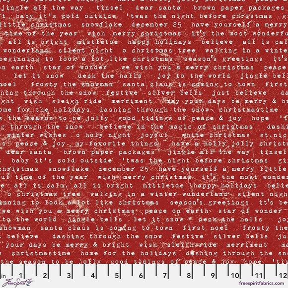 Tim Holtz Flannel || Tidings Type - Red || Wonderland || Free Spirit || Christmas Fabric