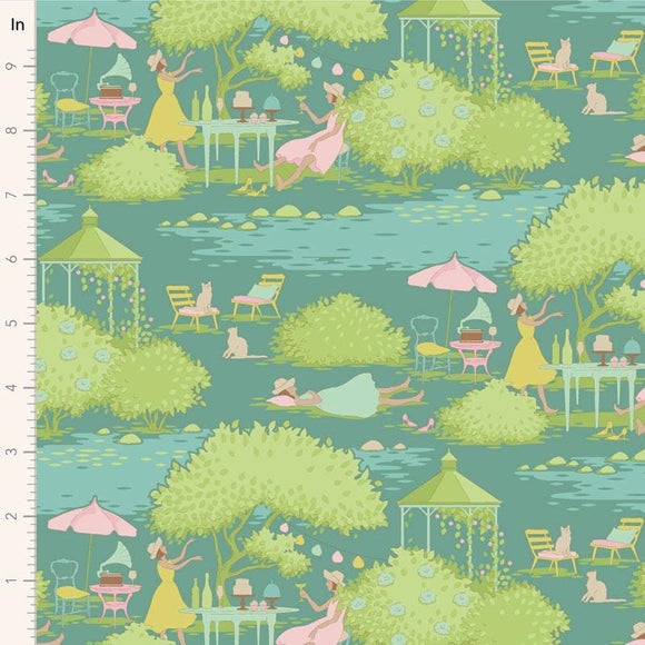 Sunday Brunch Teal || Sunday Brunch - Lime/Teal || Tilda Fabric