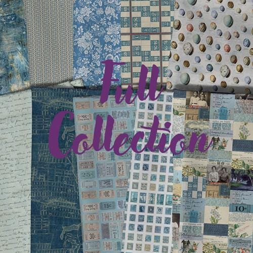 Blue Script – Tim Holtz Palette Monthly Collection | Free Spirit Fabric | Quilting Cotton by the Yard | Vintage Art Fabric in Blue