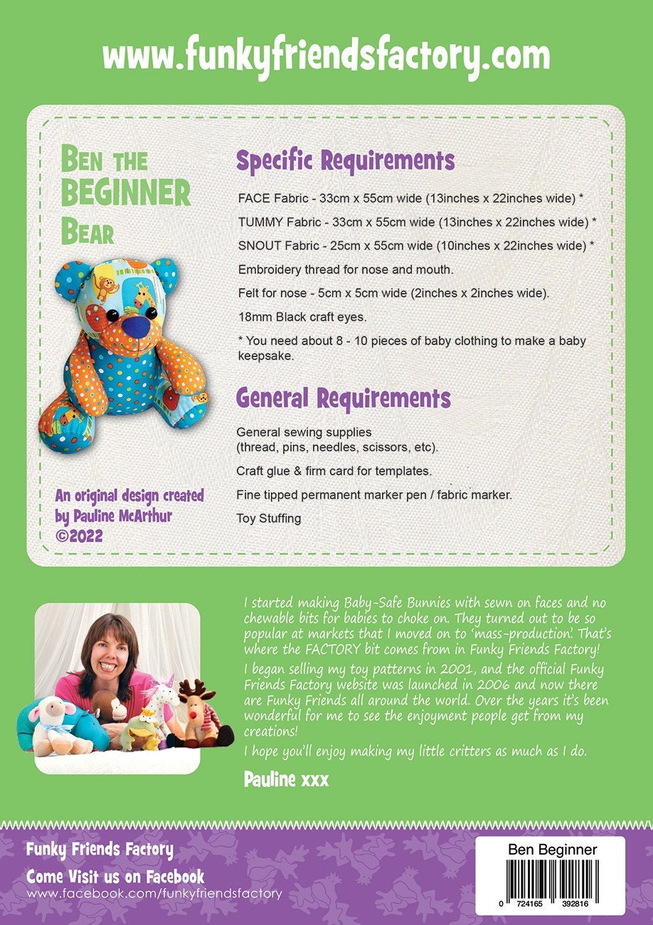 Ben the Beginner Bear - Funky Friends Stuffed Animal Pattern