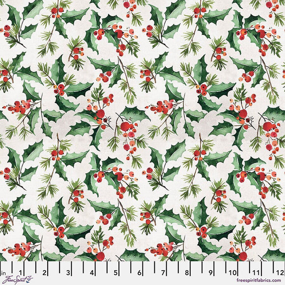 Tim Holtz Flannel || Jolly Holly - White || Wonderland || Free Spirit || Christmas Fabric