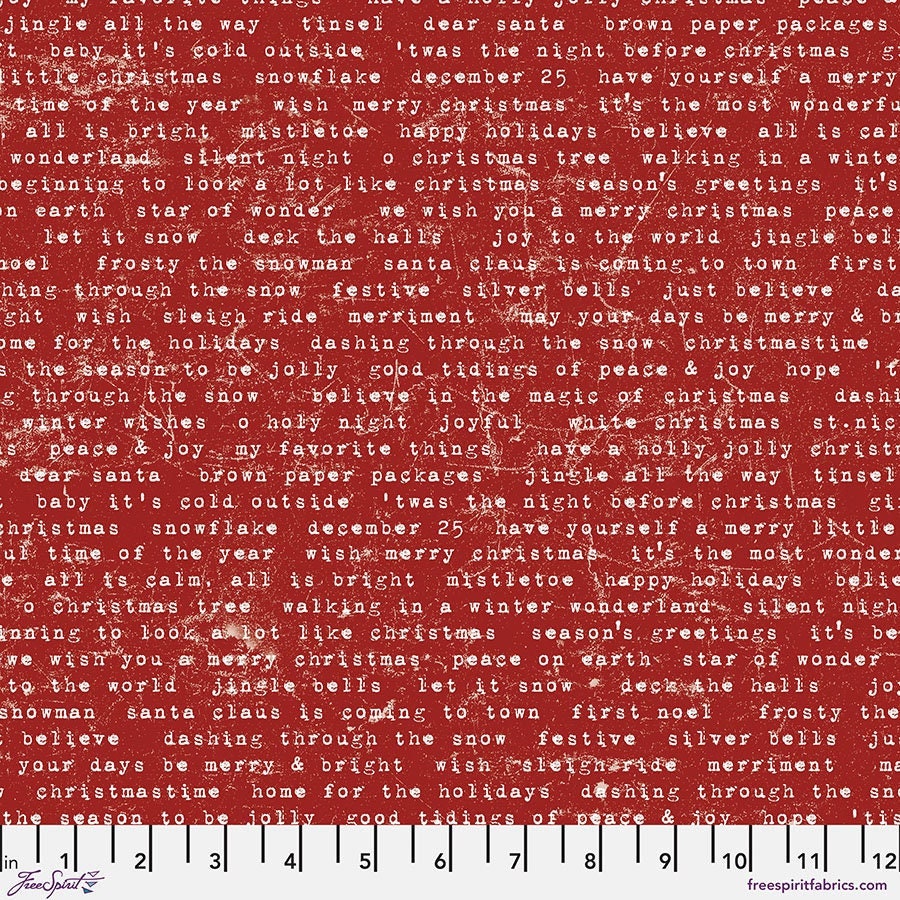 Tim Holtz Flannel || Tidings Type - Red || Wonderland || Free Spirit || Christmas Fabric