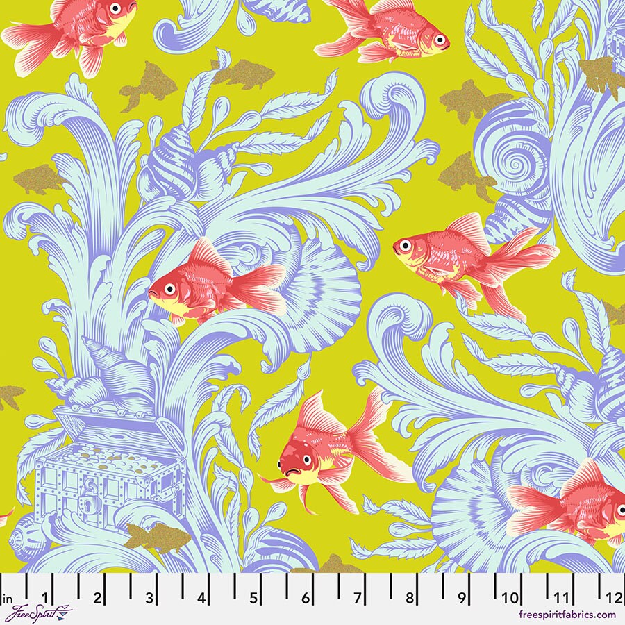 Tula Pink - Treading Water - Clover - Metalics Besties from Free Spirit Fabrics