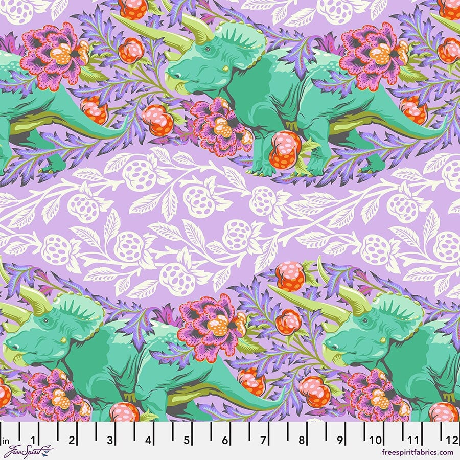 Tula Pink ROAR! || Trifecta - Mist || Quilting Cotton || Triceratops