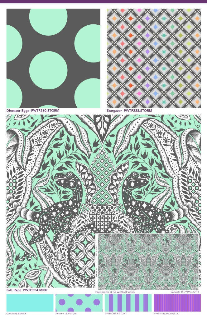 Tula Pink ROAR! || Gift Rapt - Mint || Quilting Cotton