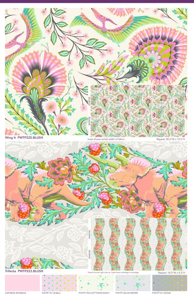 Tula Pink ROAR! || Wing It - Blush || ROAR! || Quilting Cotton || Pterodactyl