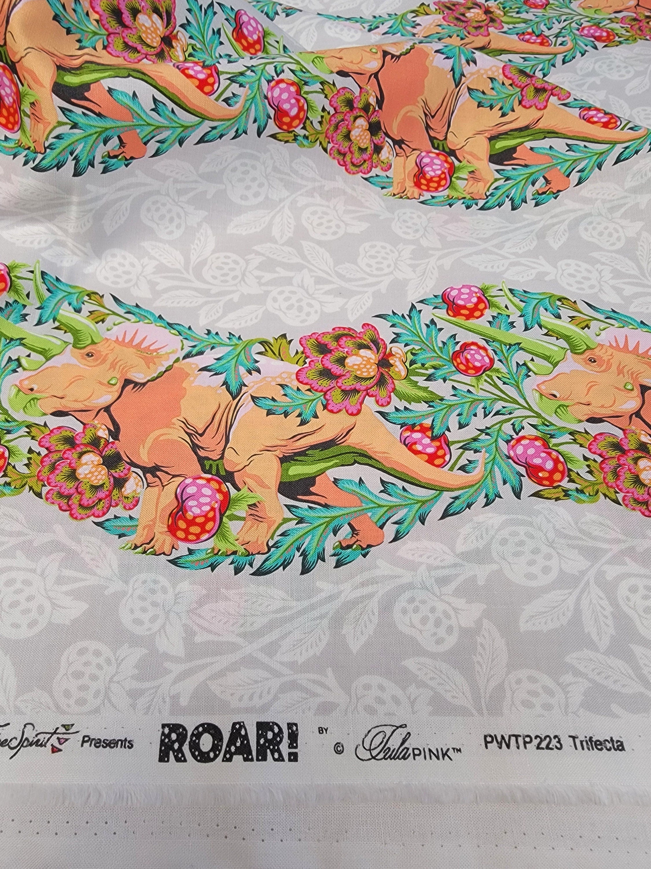 Tula Pink ROAR! || Trifecta - Blush || Quilting Cotton || Triceratops