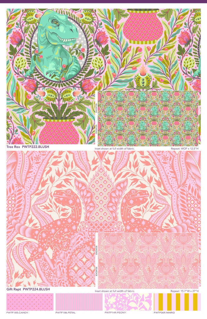 Tula Pink ROAR! || Tree Rex - Blush || Quilting Cotton