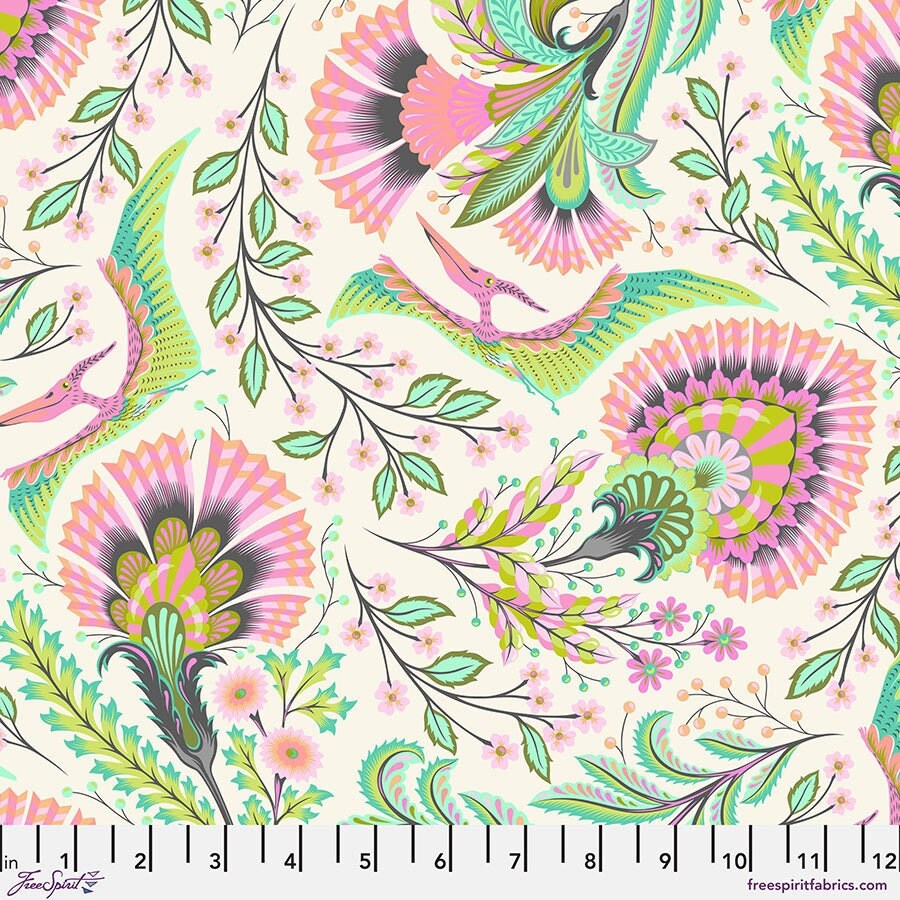 Tula Pink ROAR! || Wing It - Blush || ROAR! || Quilting Cotton || Pterodactyl