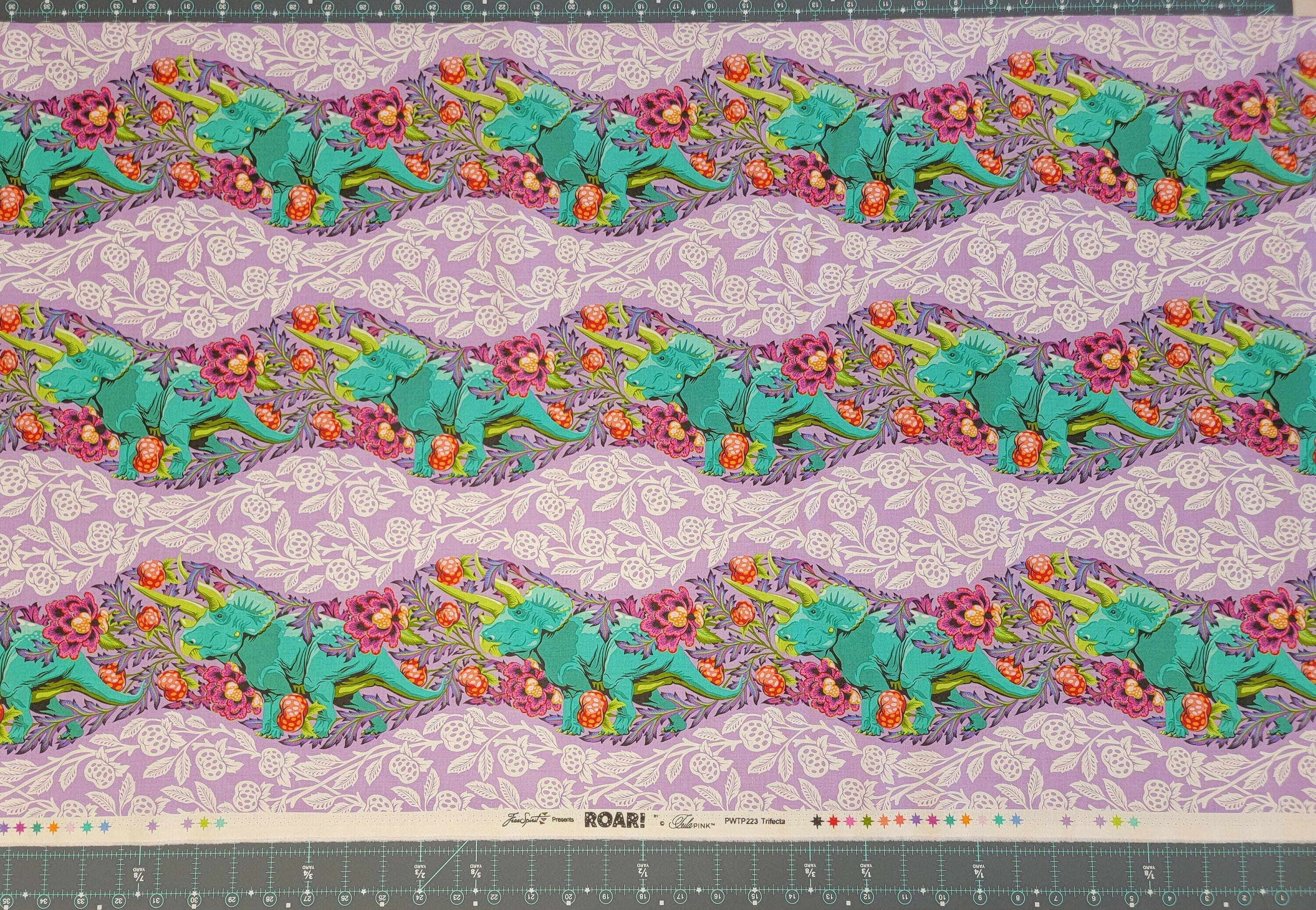 Tula Pink ROAR! || Trifecta - Mist || Quilting Cotton || Triceratops