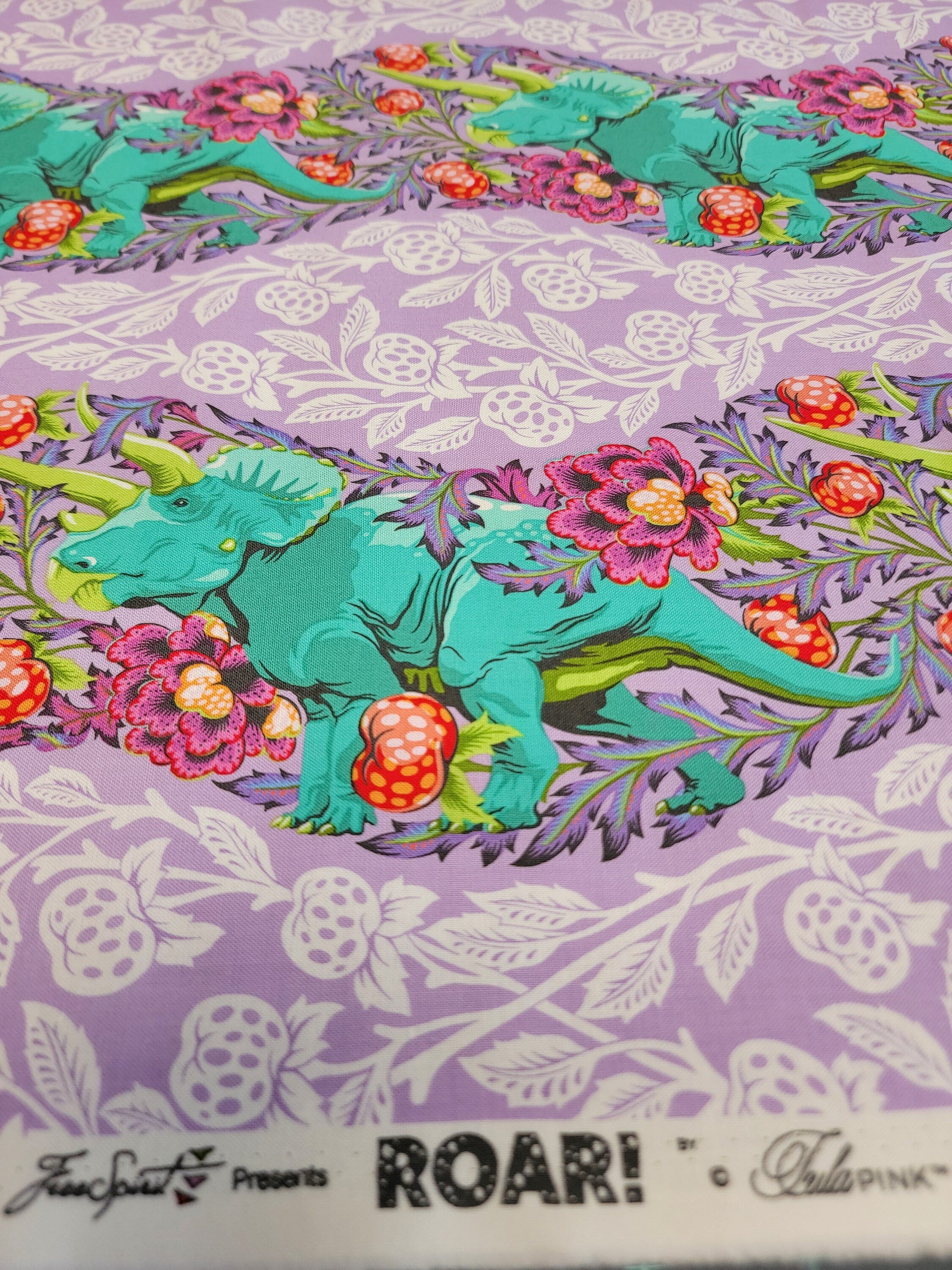 Tula Pink ROAR! || Trifecta - Mist || Quilting Cotton || Triceratops