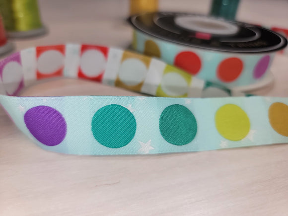 Tula Pink Disco Dot - Blue/Multi Ribbon || 7/8 Inch Wide