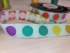 Tula Pink Disco Dot - Blue/Multi Ribbon || 7/8 Inch Wide