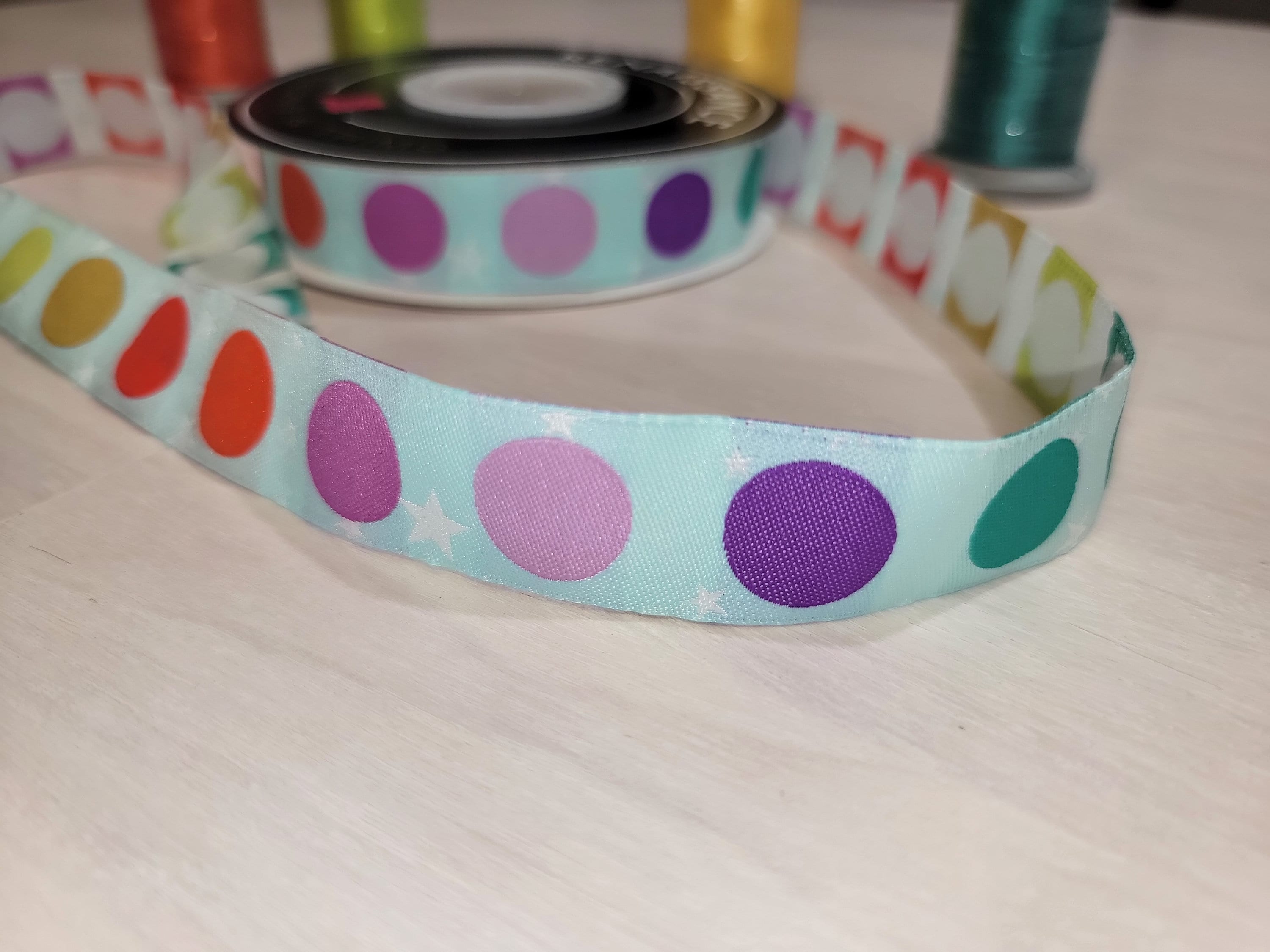 Tula Pink Disco Dot - Blue/Multi Ribbon || 7/8 Inch Wide