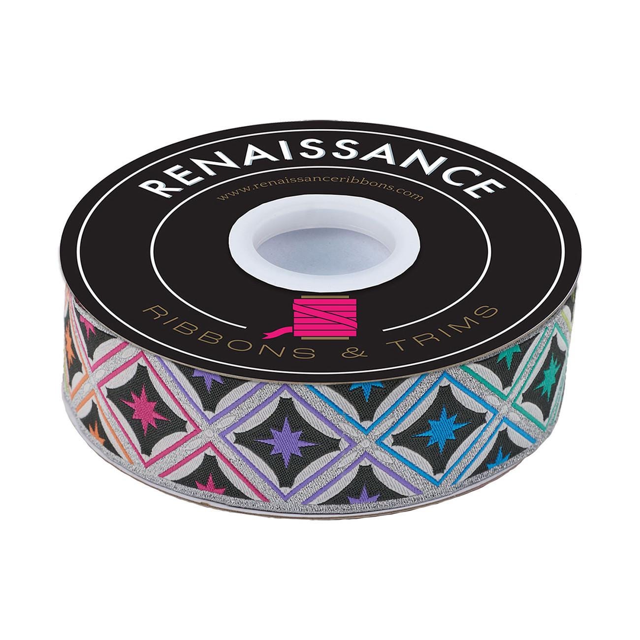 Tula Pink Stargazer in Metallic Storm 1-1/2in Polyester Ribbon by Renaissance Ribbon