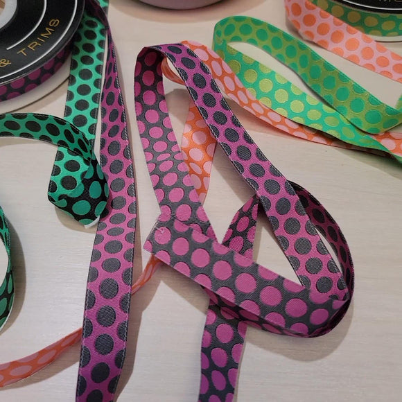 Tula Pink Dinosaur Eggs 5/8in Wide *Reversible* Polyester Ribbon by Renaissance Ribbon