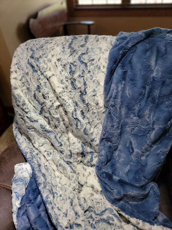 Luxurious Soft Throw Blanket - Gift for Mom, Hubby, baby, special someone - Handmade Shannon Cuddle - Owl Luxe Hide Print - Navy / Jeans