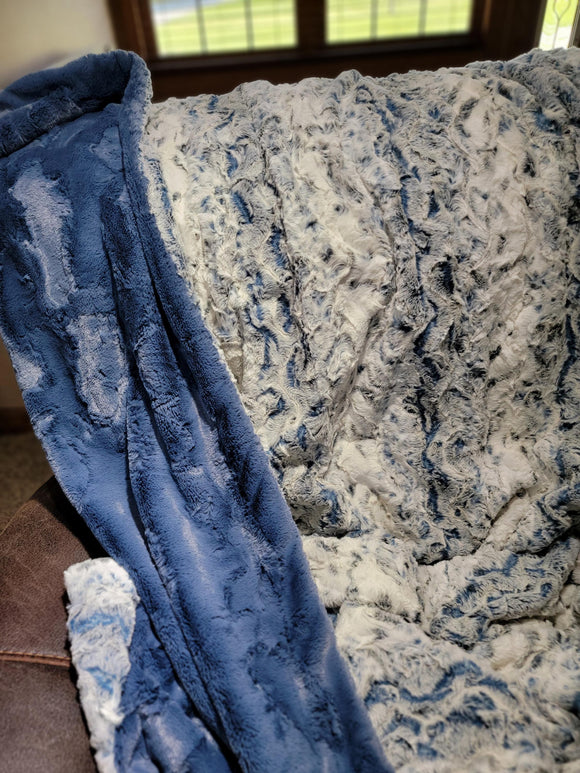 Luxurious Soft Throw Blanket - Gift for Mom, Hubby, baby, special someone - Handmade Shannon Cuddle - Owl Luxe Hide Print - Navy / Jeans