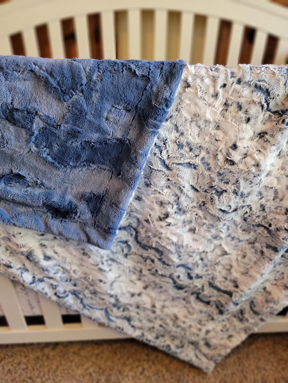 Luxurious Soft Throw Blanket - Gift for Mom, Hubby, baby, special someone - Handmade Shannon Cuddle - Owl Luxe Hide Print - Navy / Jeans