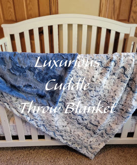 Luxurious Soft Throw Blanket - Gift for Mom, Hubby, baby, special someone - Handmade Shannon Cuddle - Owl Luxe Hide Print - Navy / Jeans
