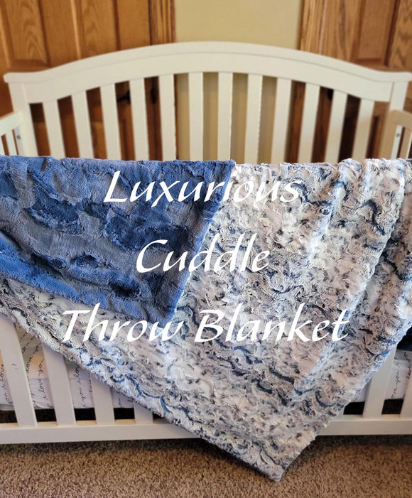 Luxurious Soft Throw Blanket - Gift for Mom, Hubby, baby, special someone - Handmade Shannon Cuddle - Owl Luxe Hide Print - Navy / Jeans