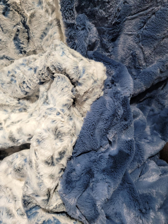 Luxurious Soft Throw Blanket - Gift for Mom, Hubby, baby, special someone - Handmade Shannon Cuddle - Owl Luxe Hide Print - Navy / Jeans