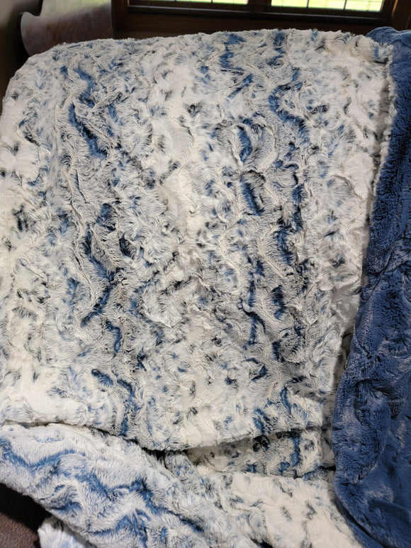 Luxurious Soft Throw Blanket - Gift for Mom, Hubby, baby, special someone - Handmade Shannon Cuddle - Owl Luxe Hide Print - Navy / Jeans