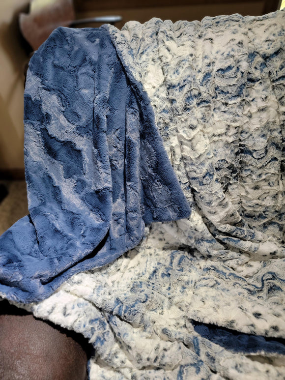 Luxurious Soft Throw Blanket - Gift for Mom, Hubby, baby, special someone - Handmade Shannon Cuddle - Owl Luxe Hide Print - Navy / Jeans