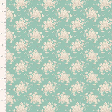 White Flower Teal || Sunday Brunch - Lime/Teal || Tilda Fabric