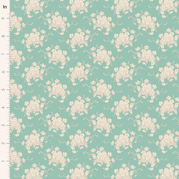 White Flower Teal || Sunday Brunch - Lime/Teal || Tilda Fabric