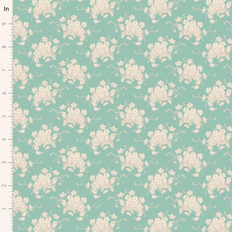 White Flower Teal || Sunday Brunch - Lime/Teal || Tilda Fabric