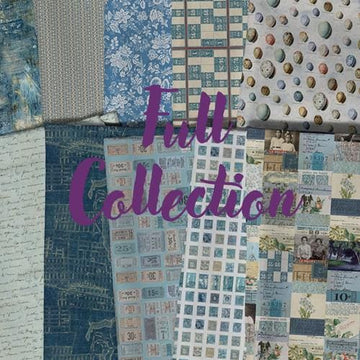 Blue Stamps – Tim Holtz Palette Monthly Collection | Free Spirit Fabric | Quilting Cotton by the Yard | Vintage Art Fabric in Blue