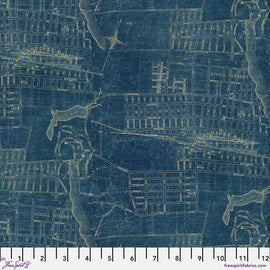 Blue Map – Tim Holtz Palette Monthly Collection | Free Spirit Fabric | Quilting Cotton by the Yard | Vintage Art Fabric in Blue