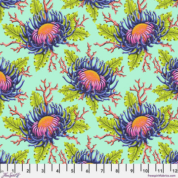Friends & Anemones - Seafoam || Tula Pink - Floral Reef II Quilting Cotton