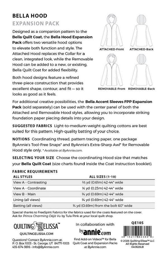 Bella Hood Expansion Pack Pattern for Quilting Elissa - from ByAnnie