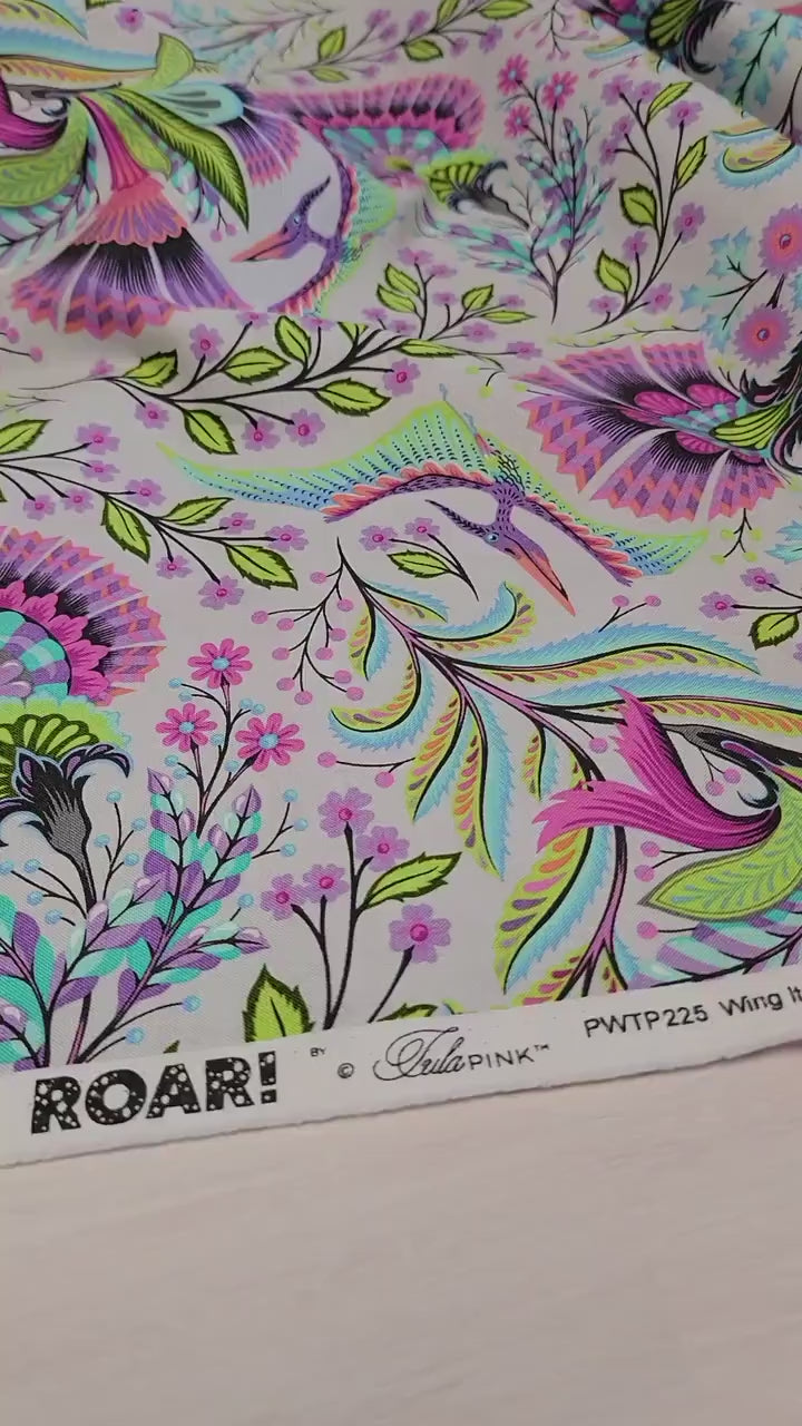 Tula Pink ROAR! || Wing It - Mist || ROAR!  || Quilting Cotton || Pterodactyl