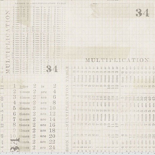 Tim Holtz || Multiplication Table - Parchment || Monochrome Collection || Eclectic Elements || Free Spirit || Modern Blender Fabric