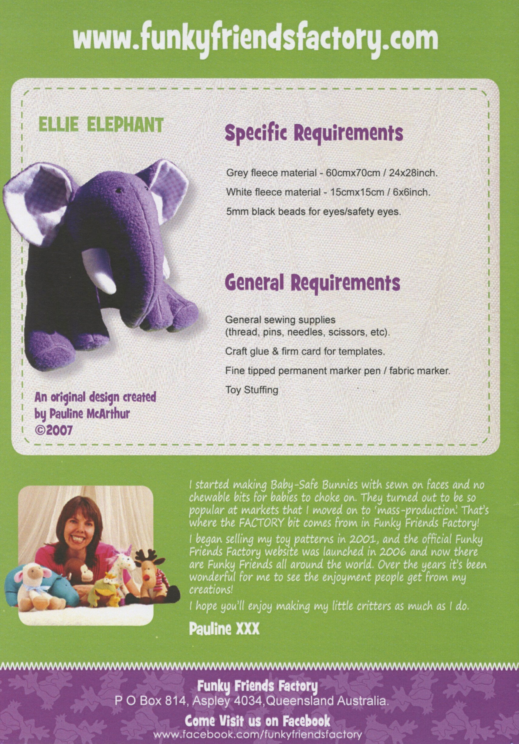 Ellie Elephant - Funky Friends Stuffed Animal Pattern