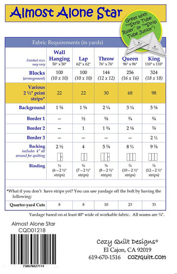 Almost Alone Star || Cozy Quilt Pattern || Strip Club || Jelly Roll and Fat Quarter Friendly || Strip Tube Ruler