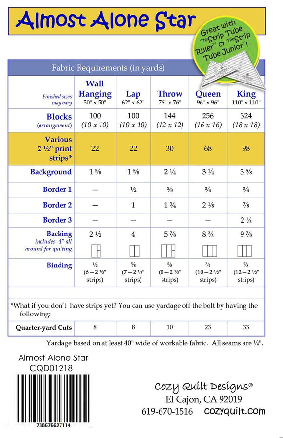 Almost Alone Star || Cozy Quilt Pattern || Strip Club || Jelly Roll and Fat Quarter Friendly || Strip Tube Ruler