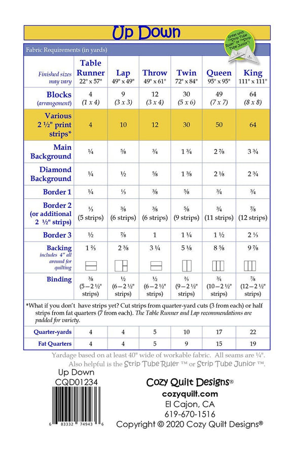 Up Down || Cozy Quilt Pattern || Strip Club || Jelly Roll and Fat Quarter Friendly